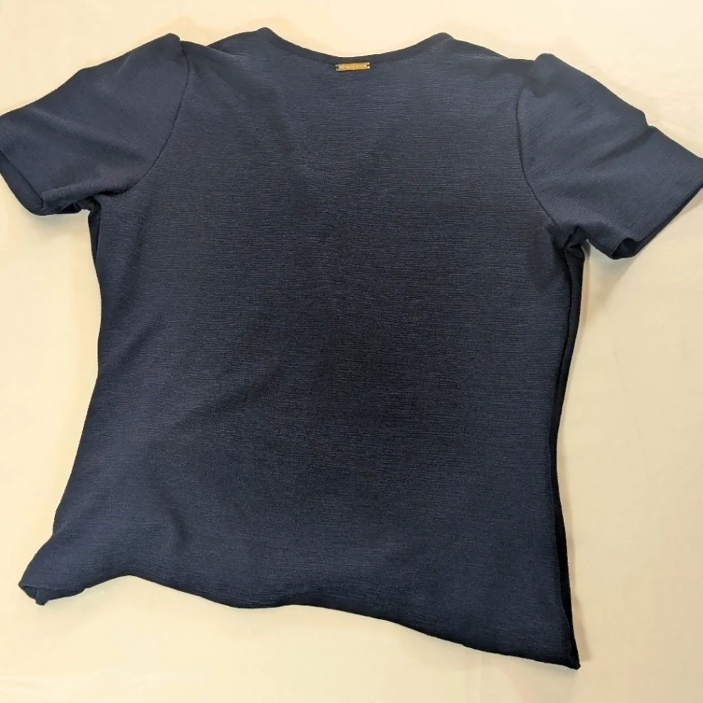 Michael Michael Kors V-Neck Waist Tie Elegant Navy Faux Wrap Blue Top Size Small